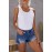 Leopard Pocket Low Rise Distresses Denim Shorts