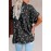 Black Stars Print Cuffed Sleeves Shirt